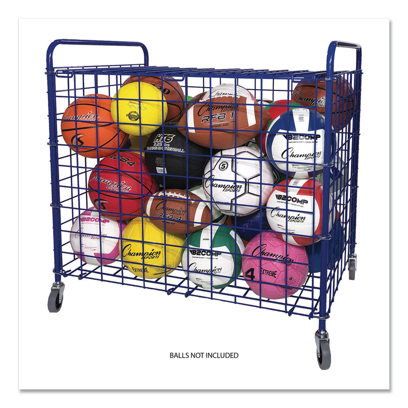Champion Sports Lockable Ball Storage Cart, Fits Approximately 24 Balls, Metal, 37" x 22" x 20", Blue