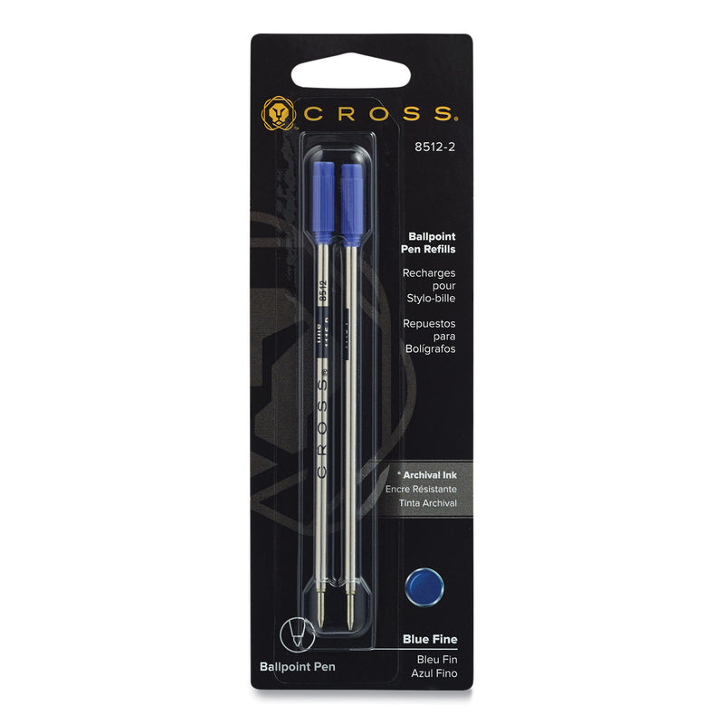 Cross Refills for Cross Ballpoint Pens, Fine Conical Tip, Blue Ink, 2/Pack
