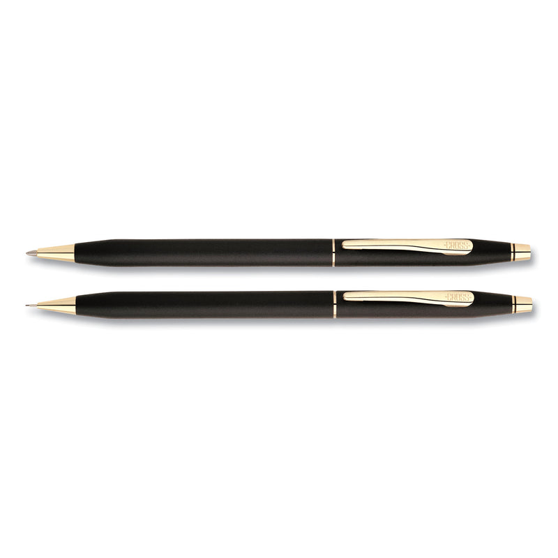 Cross Classic Century Ballpoint Pen and Pencil Set, 0.7 mm Black Pen, 0.7 mm HB Pencil, Black/Gold Barrels