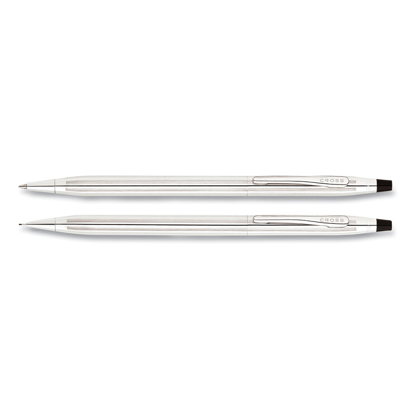 Cross Classic Century Ballpoint Pen and Pencil Set, 0.7 mm Black Pen, 0.7 mm HB Pencil, Chrome/Black Barrels