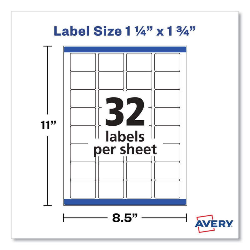 Avery Removable Durable White Rectangle Labels w/ Sure Feed, 1.25 x 1.75, 256/PK