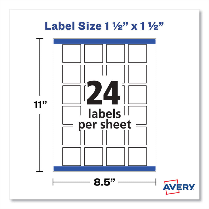 Avery Square Labels with Sure Feed and TrueBlock, 1.5 x 1.5, White, 600/Pack