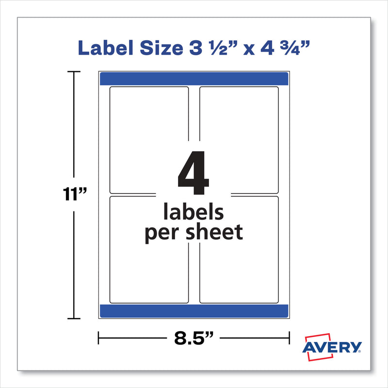 Avery Removable Print-to-the-Edge White Labels w/ Sure Feed, 3.5 x 4.75, 32/Pack