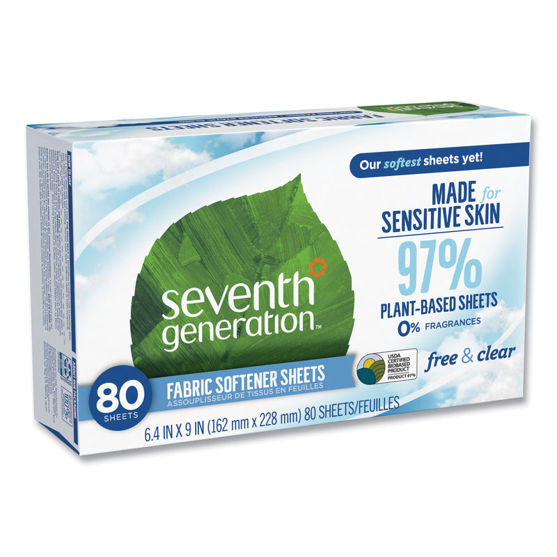 Seventh Generation Natural Fabric Softener Sheets, Unscented, 80 Sheets/Box