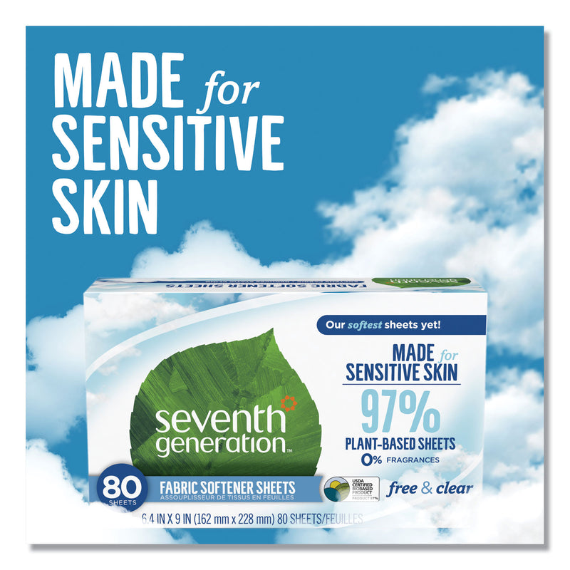Seventh Generation Natural Fabric Softener Sheets, Unscented, 80 Sheets/Box, 4/Carton