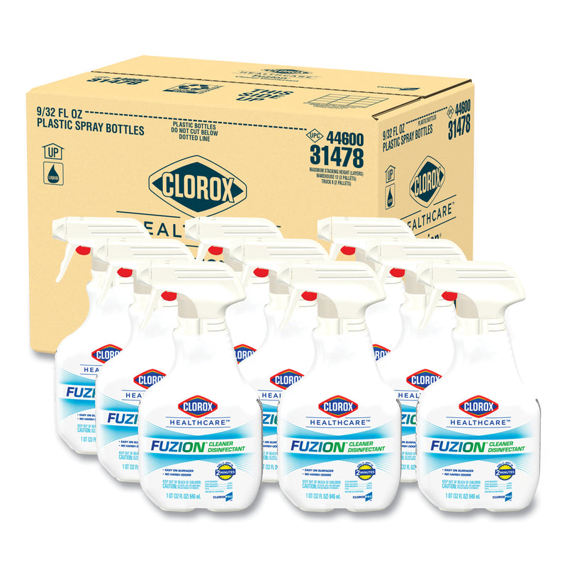 Clorox Fuzion Cleaner Disinfectant, Unscented, 32 oz Spray Bottle, 9/Carton