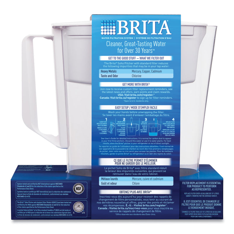 Brita Classic Water Filter Pitcher, 40 oz, 5 Cups, Clear, 2/Carton
