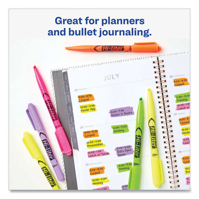 Avery HI-LITER Pen-Style Highlighters, Assorted Ink Colors, Chisel Tip, Assorted Barrel Colors, 6/Set