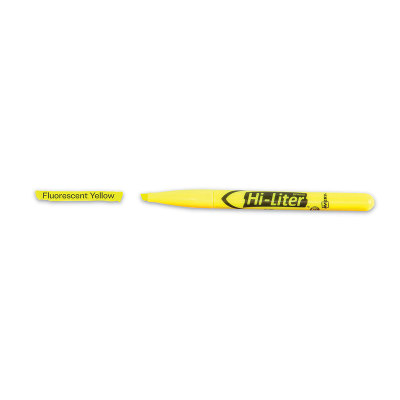 Avery HI-LITER Pen-Style Highlighters, Fluorescent Yellow Ink, Chisel Tip, Yellow/Black Barrel, Dozen