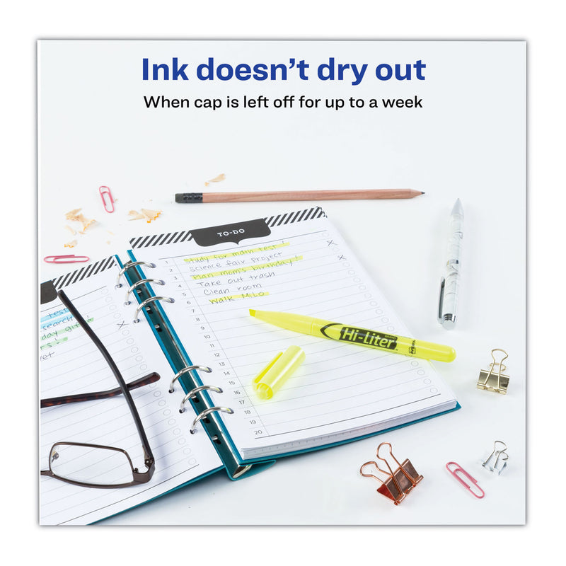 Avery HI-LITER Pen-Style Highlighters, Fluorescent Yellow Ink, Chisel Tip, Yellow/Black Barrel, Dozen