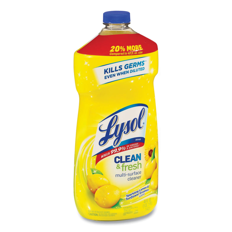 LYSOL Clean and Fresh Multi-Surface Cleaner, Sparkling Lemon and Sunflower Essence, 48 oz Bottle, 9/Carton