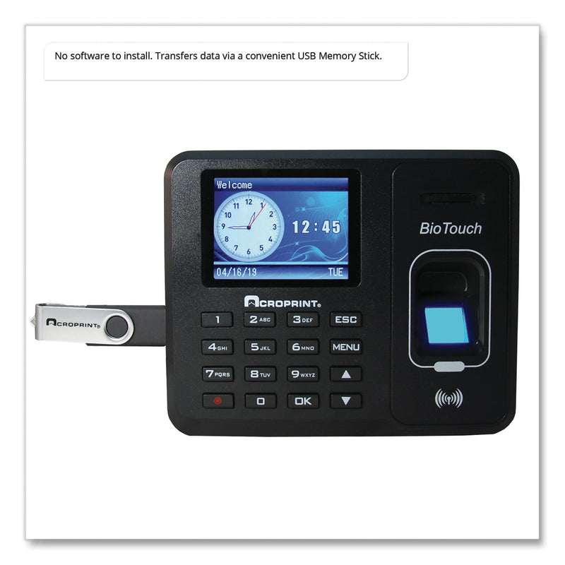 Acroprint BioTouch Time Clock and Badges Bundle, 10,000 Employees, Black