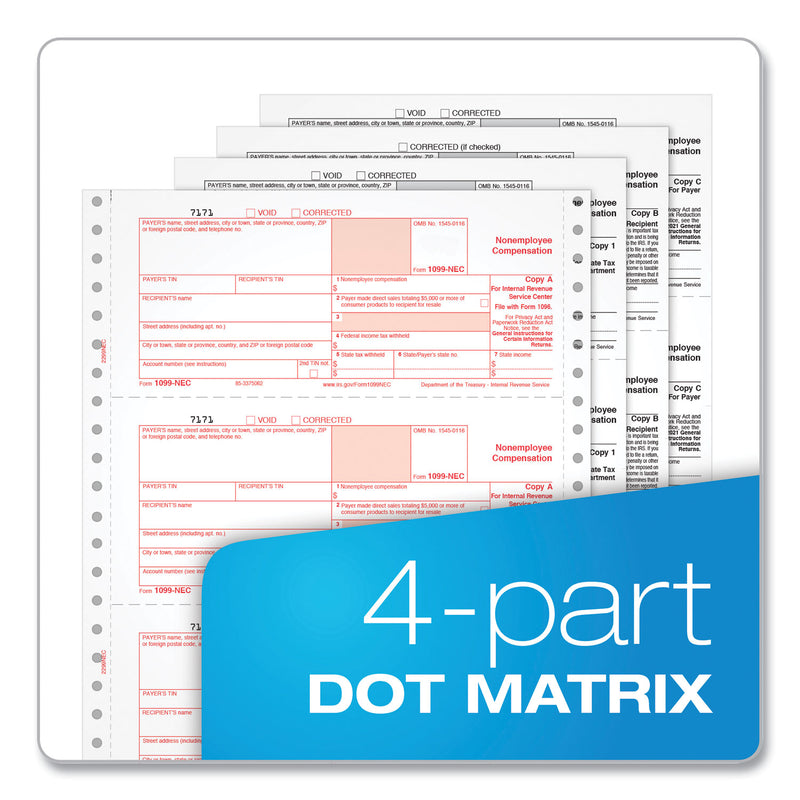 TOPS Four-Part 1099-NEC Continuous Tax Forms, 8.5 x 11, 600/Carton