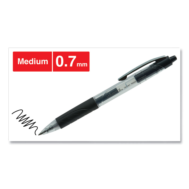 Universal Comfort Grip Gel Pen, Retractable, Medium 0.7 mm, Black Ink, Clear/Black Barrel, 36/Pack