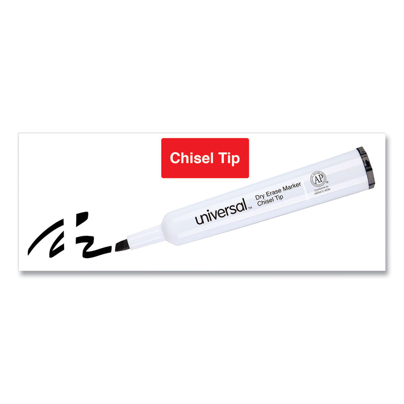 Universal Dry Erase Marker Value Pack, Broad Chisel Tip, Black, 36/Pack