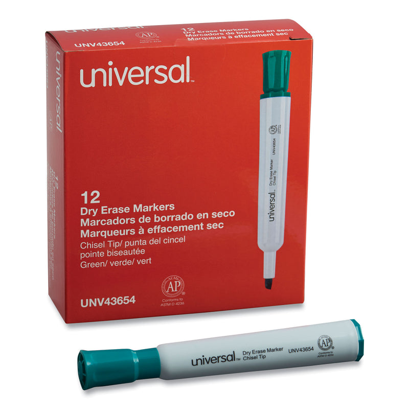 Universal Dry Erase Marker, Broad Chisel Tip, Green, Dozen