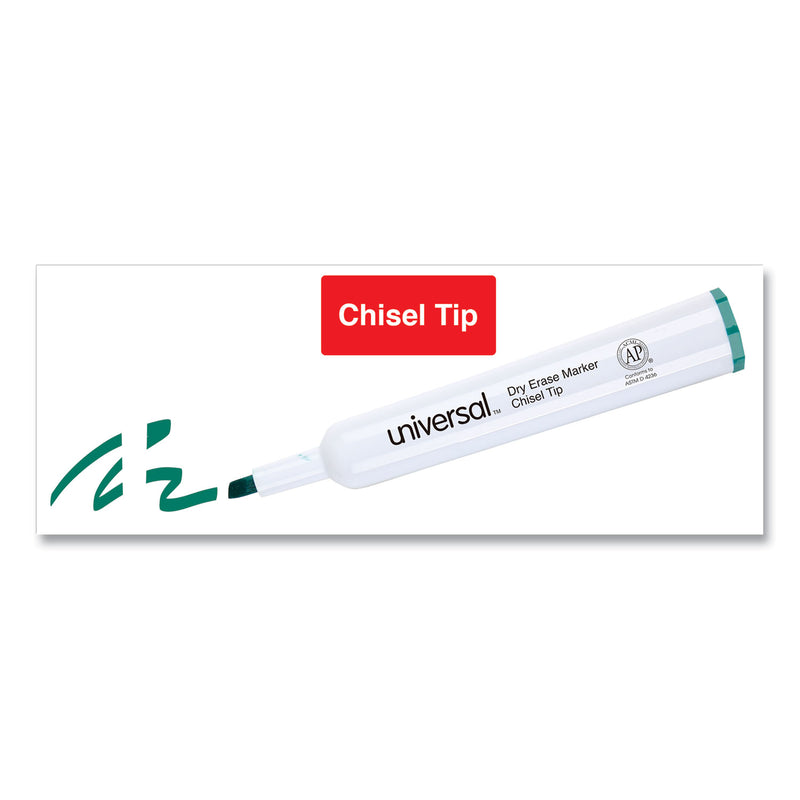 Universal Dry Erase Marker, Broad Chisel Tip, Green, Dozen