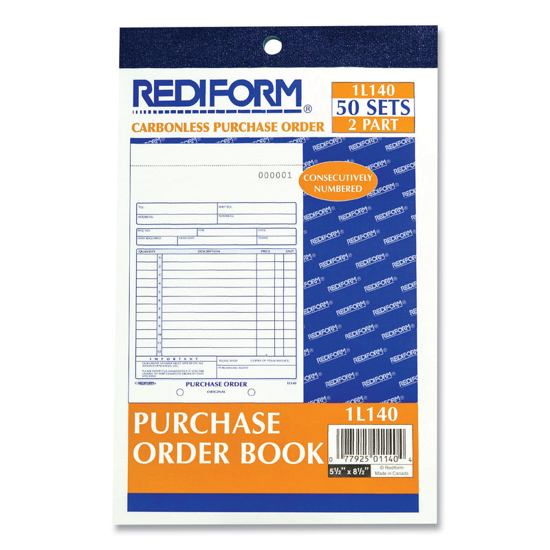 Rediform Purchase Order Book, Bottom Punch, Two-Part Carbonless, 5.5 x 7.88, 1/Page, 50 Forms