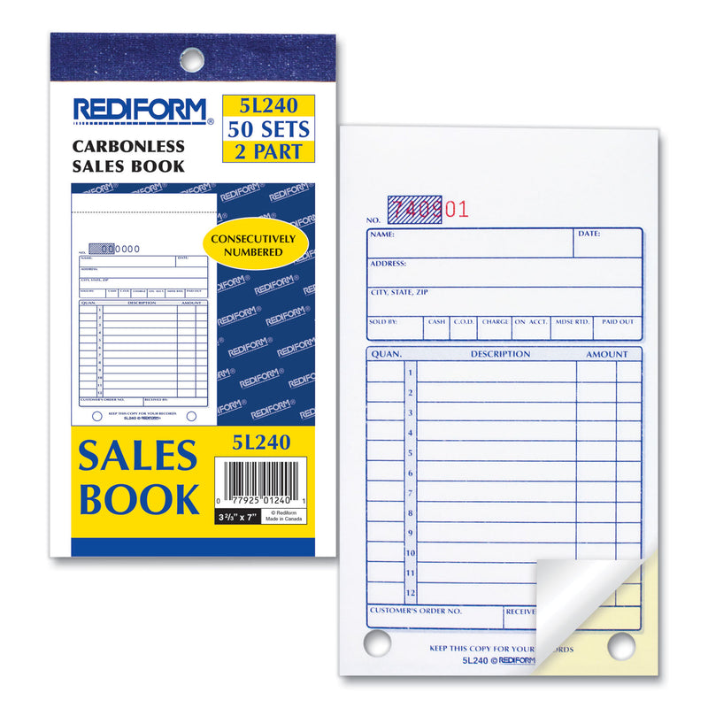 Rediform Sales Book, Two-Part Carbonless, 3.63 x 6.38, 1/Page, 50 Forms