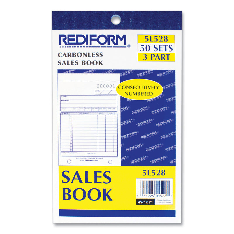 Rediform Sales Book, Three-Part Carbonless, 4.25 x 6.38, 1/Page, 50 Forms