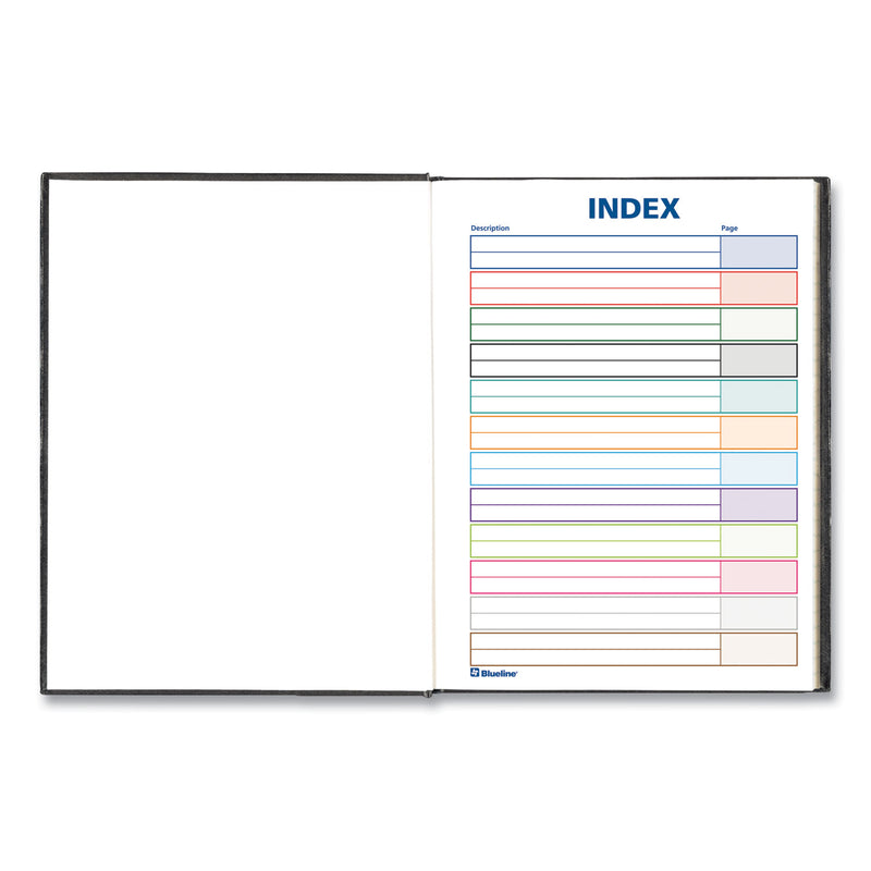 Blueline Business Notebook with Self-Adhesive Labels, 1 Subject, Medium/College Rule, Black Cover, 9.25 x 7.25, 192 Sheets
