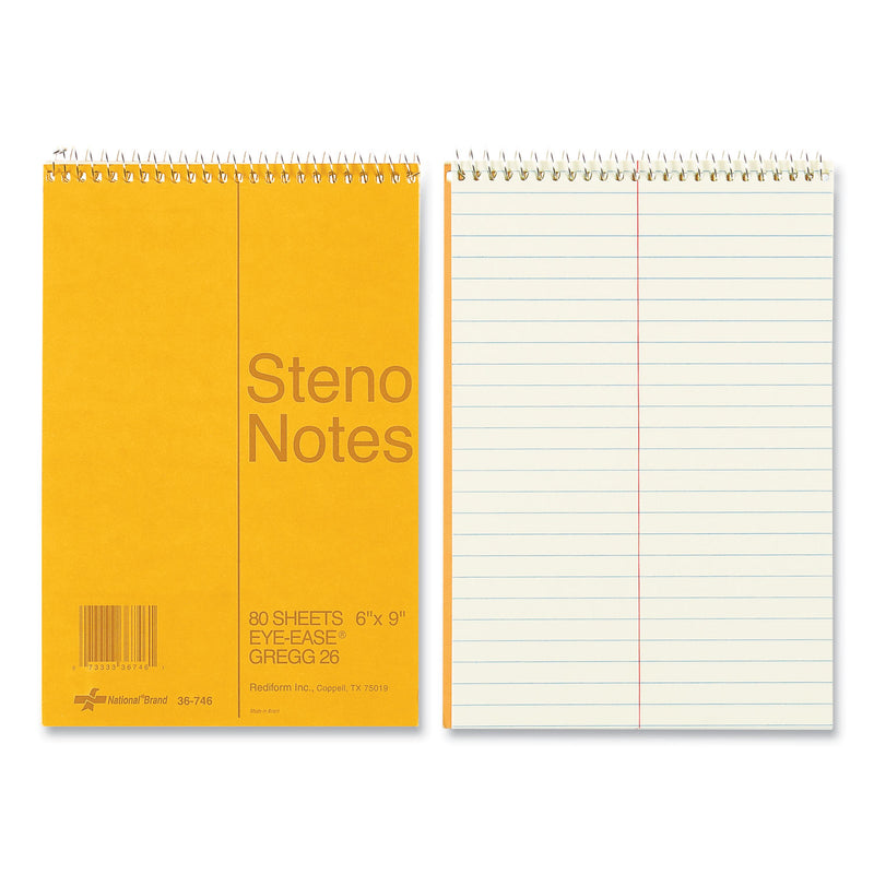 National Standard Spiral Steno Pad, Gregg Rule, Brown Cover, 80 Eye-Ease Green 6 x 9 Sheets