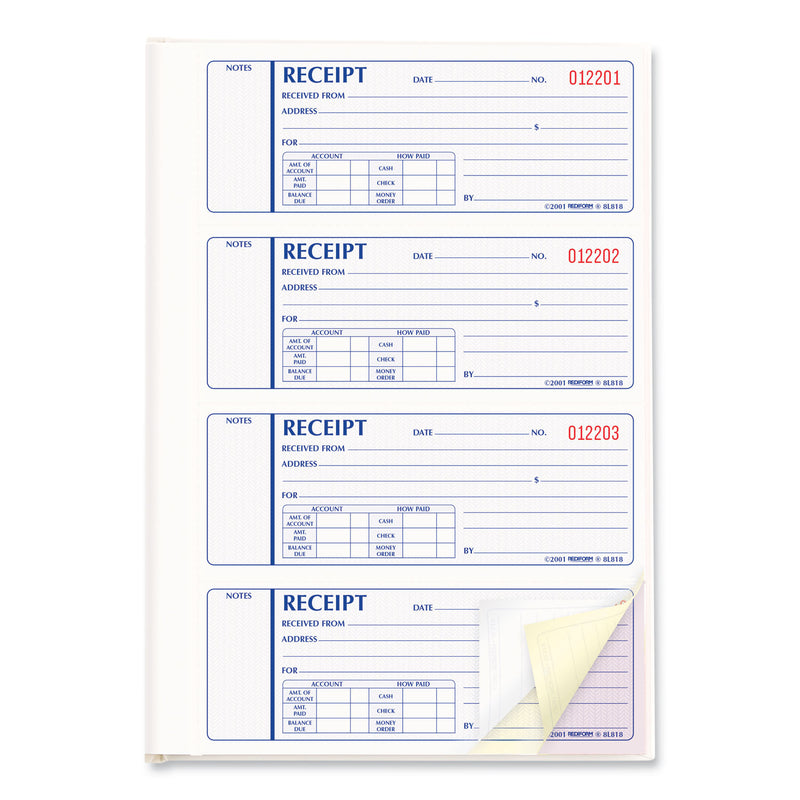 Rediform Money Receipt Book, Three-Part Carbonless, 7 x 2.75, 4/Page, 200 Forms