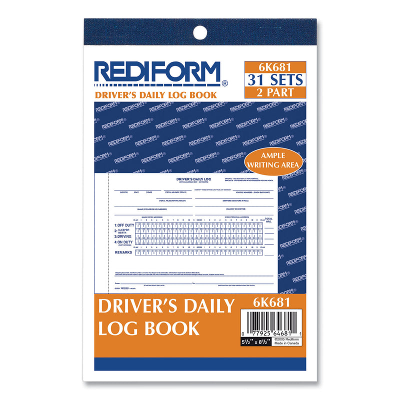 Rediform Driver's Daily Log, Two-Part Carbonless, 7.88 x 5.5, 1/Page, 31 Forms