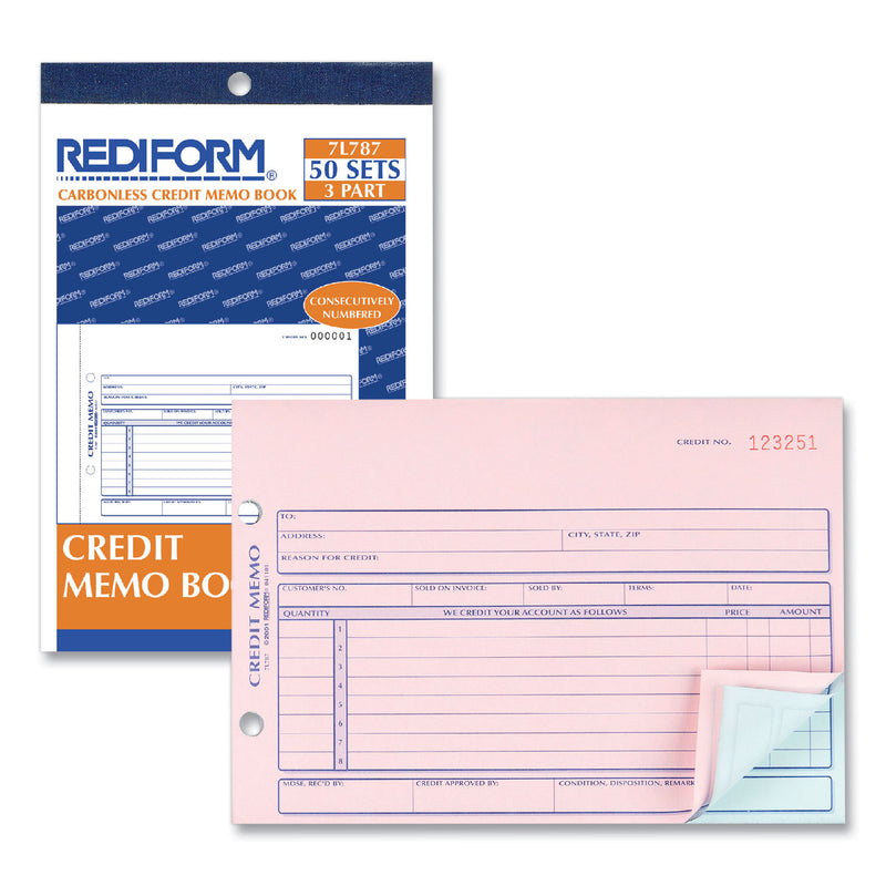 Rediform Credit Memo Book, Three-Part Carbonless, 5.5 x 7.88, 1/Page, 50 Forms