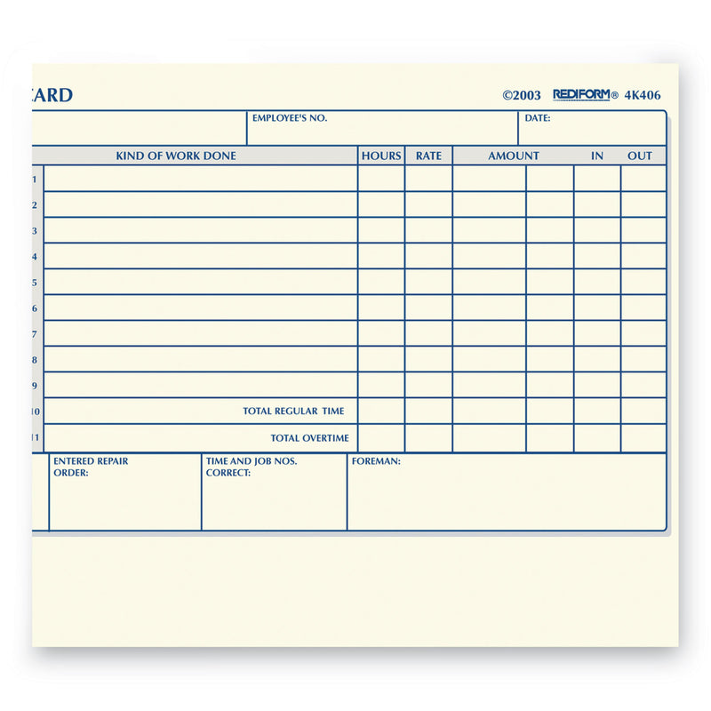 Rediform Daily Employee Time Cards, Two Sides, 4.25 x 7, 100/Pad