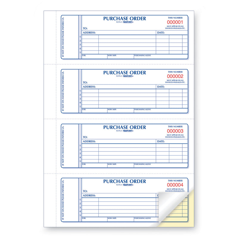 Rediform Purchase Order Book, Two-Part Carbonless, 7 x 2.75, 4/Page, 400 Forms