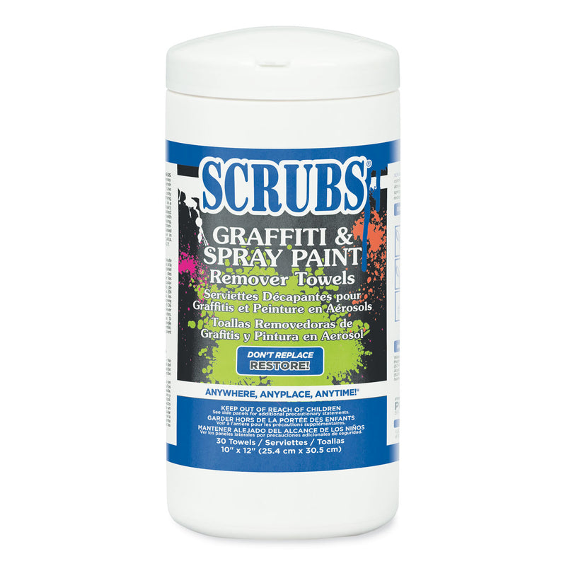 SCRUBS Graffiti and Paint Remover Towels, 10 x 12,  Orange on White, 30/Canister, 6 Canisters/Carton