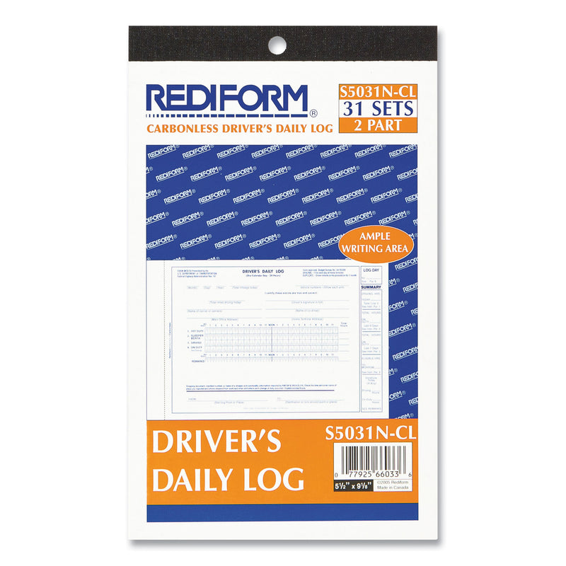 Rediform Driver's Daily Log, Two-Part Carbonless, 8.75 x 5.38, 1/Page, 31 Forms