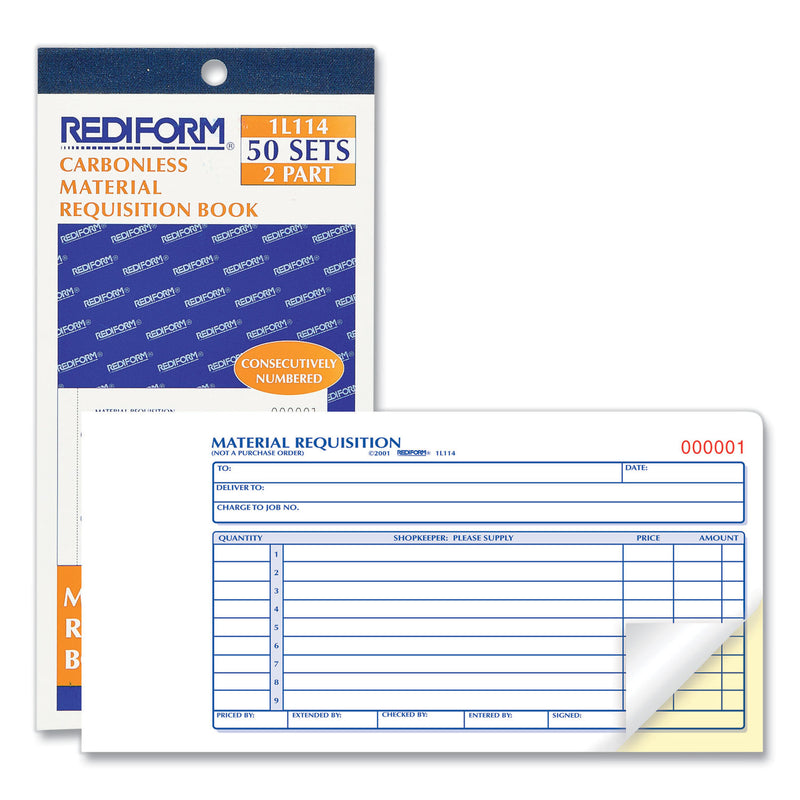 Rediform Material Requisition Book, Two-Part Carbonless, 7.88 x 4.25, 1/Page, 50 Forms