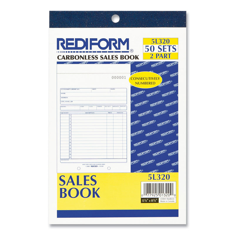 Rediform Sales Book, Two-Part Carbonless, 5.5 x 7.88, 1/Page, 50 Forms