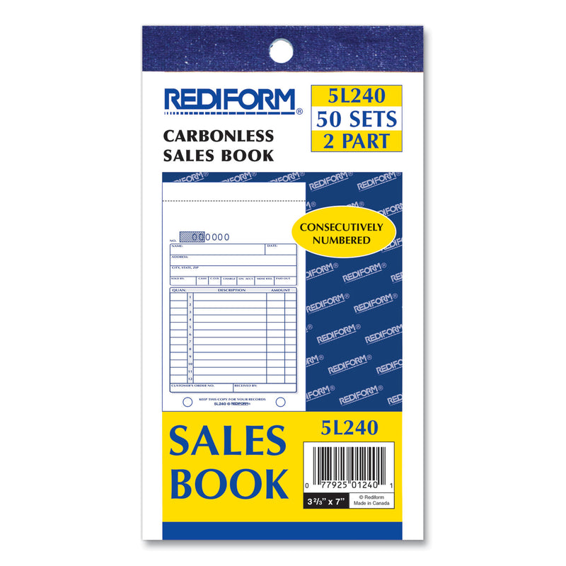 Rediform Sales Book, Two-Part Carbonless, 3.63 x 6.38, 1/Page, 50 Forms