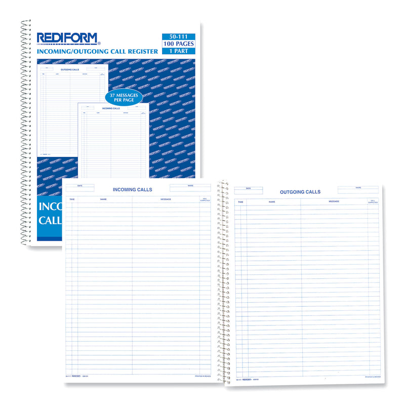 Rediform Wirebound Call Register, 8.5 x 11, 1/Page, 3.700 Forms