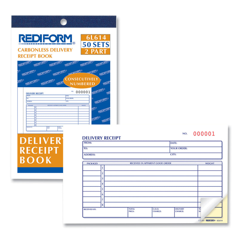 Rediform Delivery Receipt Book, Three-Part Carbonless, 6.38 x 4.25, 1/Page, 50 Forms