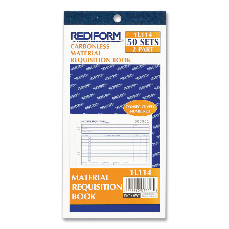 Rediform Material Requisition Book, Two-Part Carbonless, 7.88 x 4.25, 1/Page, 50 Forms