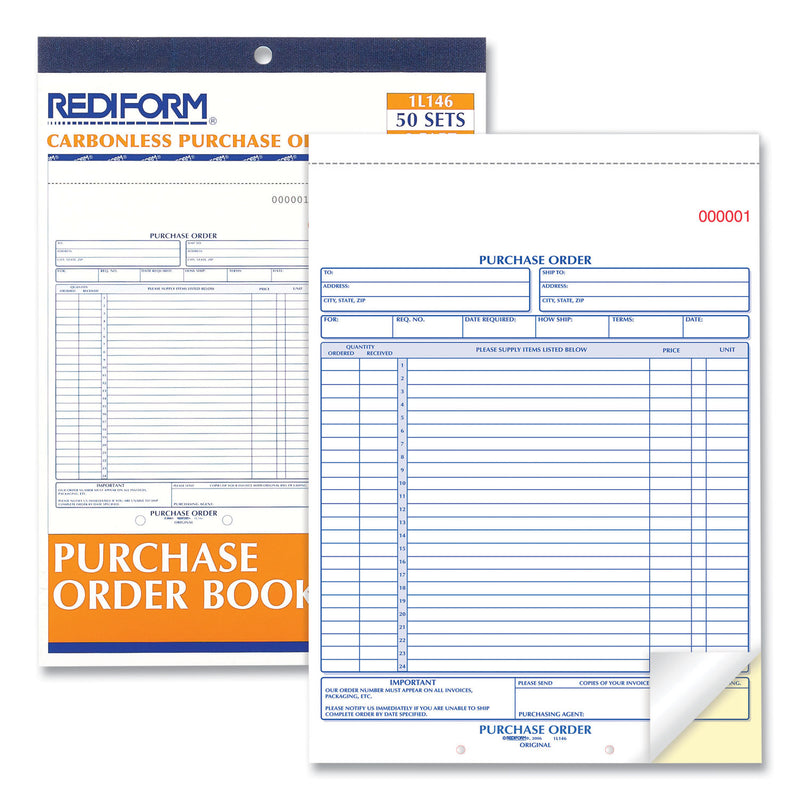 Rediform Purchase Order Book, Two-Part Carbonless, 8.5 x 11, 1/Page, 50 Forms