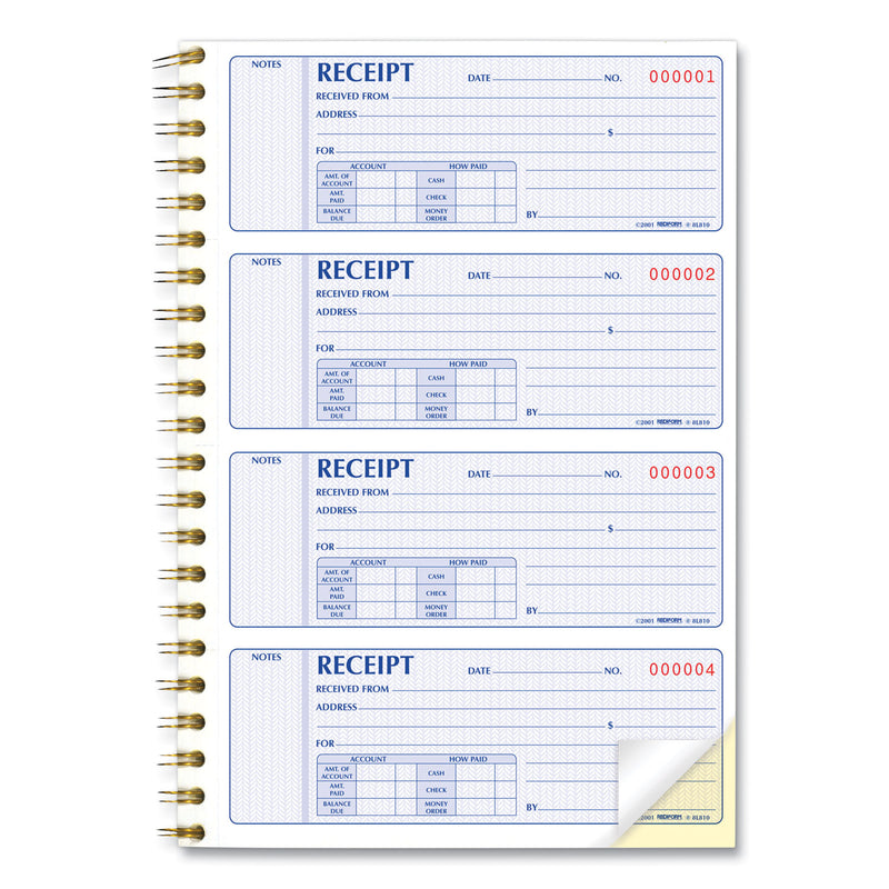 Rediform Money Receipt Book, Two-Part Carbonless, 7 x 2.75, 4/Page, 300 Forms