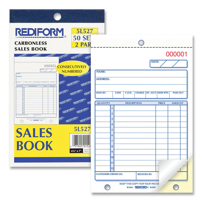 Rediform Sales Book, Two-Part Carbonless, 4.25 x 6.38, 1/Page, 50 Forms