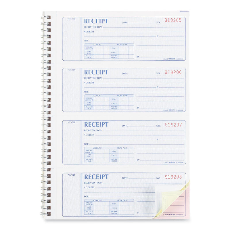 Rediform Money Receipt Book, Three-Part Carbonless, 7 x 2.75, 4/Page, 100 Forms