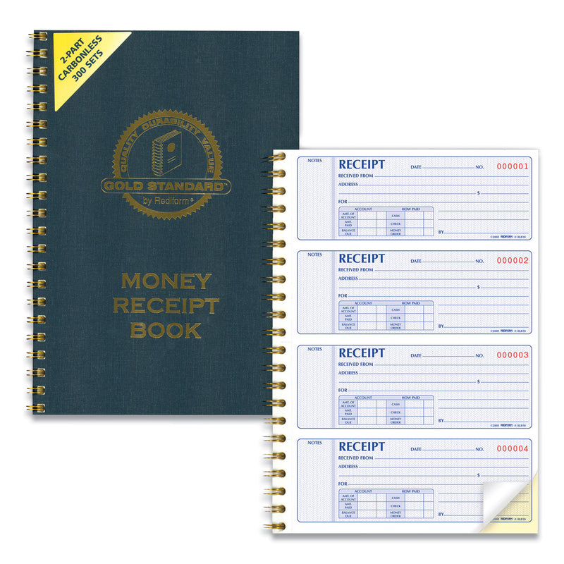 Rediform Money Receipt Book, Two-Part Carbonless, 7 x 2.75, 4/Page, 300 Forms