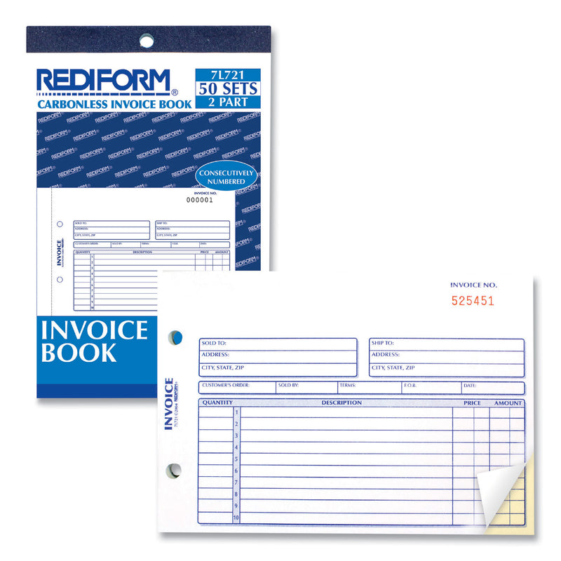 Rediform Invoice Book, Two-Part Carbonless, 5.5 x 7.88, 1/Page, 50 Forms