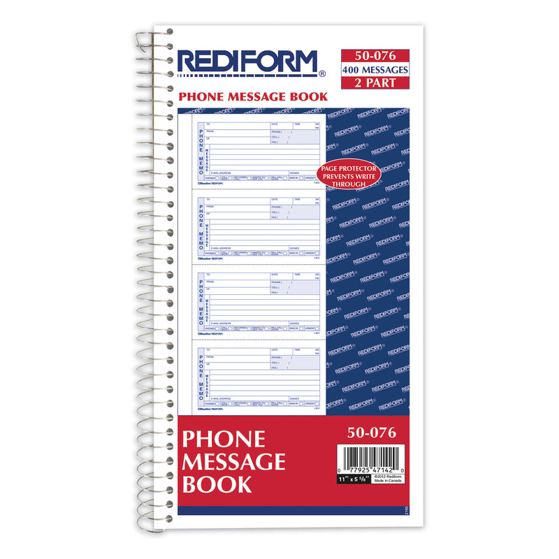 Rediform Telephone Message Book, Two-Part Carbonless, 5 x 2.75, 4/Page, 400 Forms