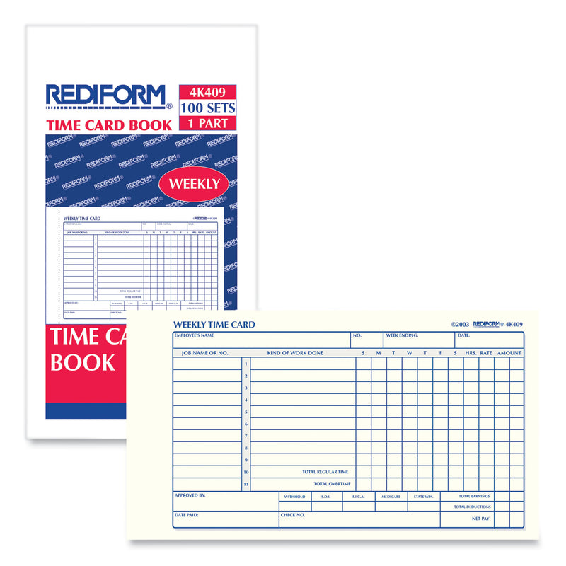 Rediform Weekly Employee Time Cards, One Side, 4.25 x 7, 100/Pad