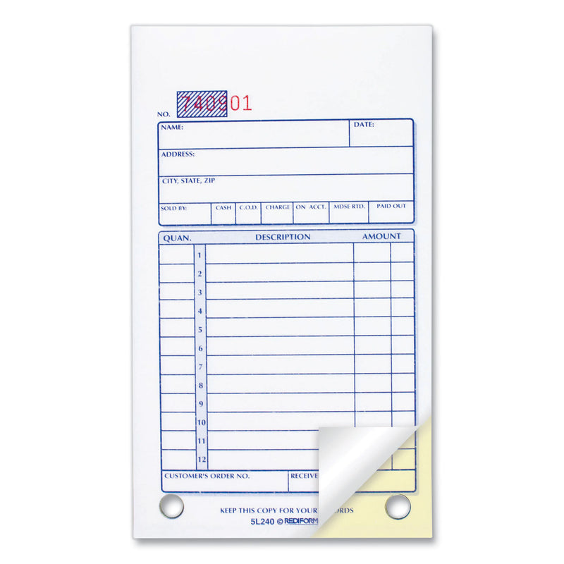 Rediform Sales Book, Two-Part Carbonless, 3.63 x 6.38, 1/Page, 50 Forms