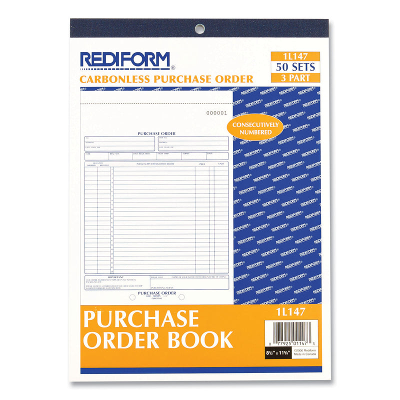 Rediform Purchase Order Book, Three-Part Carbonless, 8.5 x 11, 1/Page, 50 Forms