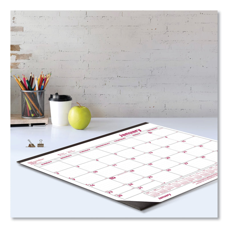 Brownline Monthly Desk Pad Calendar, 22 x 17, White/Burgundy Sheets, Black Binding, Black Corners, 12-Month (Jan to Dec): 2023